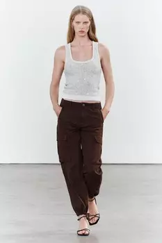Трикотажный топ с пайетками ZARA, серебряный