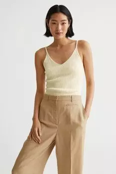 Трикотажный топ с ребристыми бретельками H&amp;M, светло-желтого