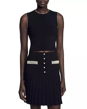 Трикотажный топ с украшением позолоченного цвета Sandro, цвет Black