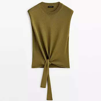 Трикотажный топ с узлом сбоку Massimo Dutti, оливковый