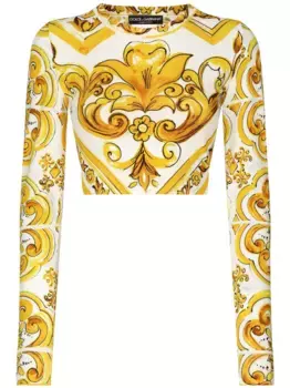 Трикотажный топ с узором Majolica DOLCE & GABBANA, желтый
