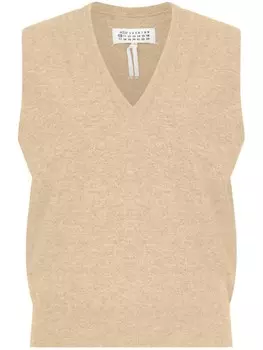 Трикотажный топ с V-образным вырезом Maison Margiela, нейтральный цвет