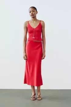 Трикотажный топ с v-образным вырезом ZARA, красный