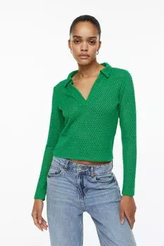 Трикотажный топ с воротником H&M, зеленый