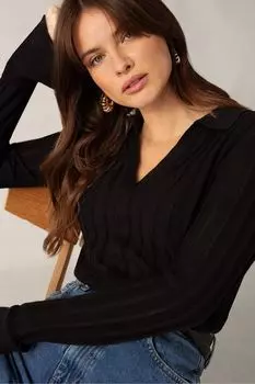 Трикотажный топ с воротником Ro&Zo, черный