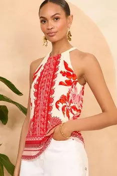 Трикотажный топ с вырезом бретелькой Love & Roses, красный