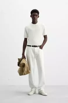 Трикотажный топ с вырезом ZARA, устрично-белый