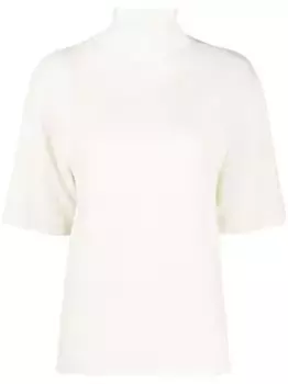 Трикотажный топ с высоким воротником и короткими рукавами JIL SANDER, нейтральный