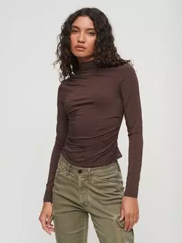 Трикотажный топ с высоким воротником и складками Superdry, кофе