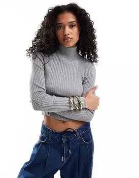Трикотажный топ с высоким воротом в рубчик серого цвета ASOS DESIGN