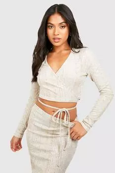 Трикотажный топ с запахом petite Boohoo, кремовый