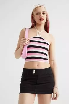 Трикотажный топ с застежками сзади на шее H&amp;M, розовый/полосатый