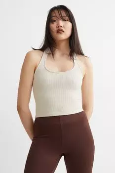 Трикотажный топ с застежками сзади на шее H&amp;M, светло-бежевый
