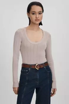 Трикотажный топ Sierra с широким вырезом Reiss, бежевый