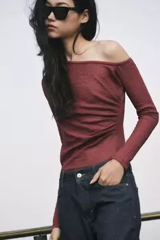 Трикотажный топ со сборкой ZARA, цвет wine