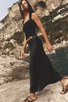 Трикотажный топ стрейч с квадратным вырезом ZARA, черный
