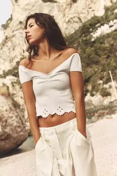 Трикотажный топ стрейч ZARA, белый