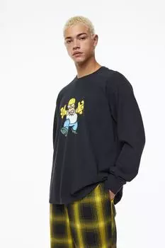 Трикотажный топ свободного кроя с длинными рукавами H&amp;M, черный/симпсоны
