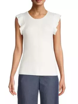 Трикотажный топ T Tahari в рубчик с развевающимися рукавами, white star