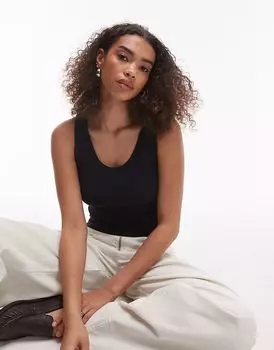 Трикотажный топ-топ ARKET с ребристым узором и круглым вырезом темно-синего цвета