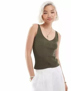 Трикотажный топ Vero Moda с V-образным вырезом цвета хаки