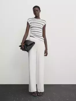 Трикотажный топ в полоску Massimo Dutti, кремовый