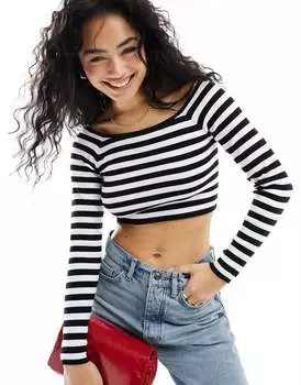 Трикотажный топ в полоску с открытыми плечами ASOS