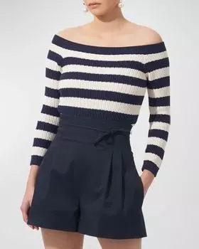 Трикотажный топ в полоску с открытыми плечами и длинными рукавами Carolina Herrera, цвет White Multi