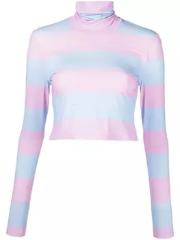 Трикотажный топ в полоску с высоким воротником Cynthia Rowley, розовый