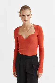 Трикотажный топ в рубчик H&M, красный