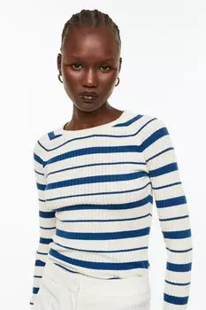Трикотажный топ в рубчик H&amp;M, кремовый/полосатый