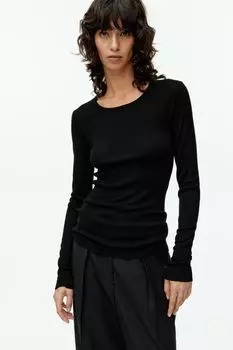 Трикотажный топ в рубчик H&M, черный