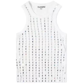 Трикотажный топ в рубчик с бусинами GANNI