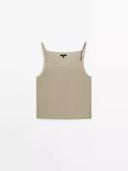 Трикотажный топ в рубчик с ремешками Massimo Dutti, серый