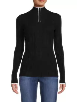 Трикотажный топ в рубчик с воротником-стойкой Patrizia Luca, черный