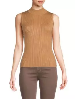 Трикотажный топ в рубчик с воротником-стойкой Saks Fifth Avenue, цвет New Camel