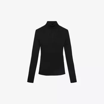 Трикотажный топ в рубчик с воротником-водолазкой The Kooples, черный
