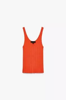 Трикотажный топ в рубчик ZARA, оранжевый