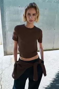 Трикотажный топ ZARA, коричневый