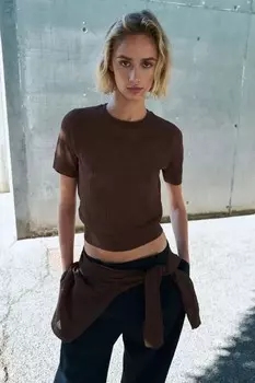 Трикотажный топ ZARA, коричневый