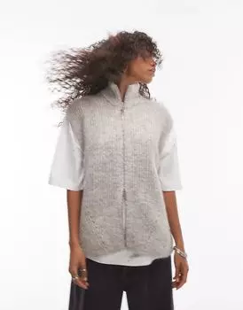 Трикотажный удлиненный топ с застежкой-молнией большого размера в овсяном цвете Topshop