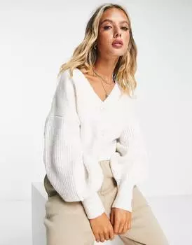 Трикотажный укороченный кардиган Topshop в рубчик нейтрального цвета