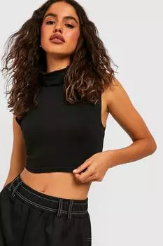 Трикотажный укороченный топ из джерси с высоким воротом без рукавов Boohoo, черный