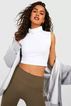 Трикотажный укороченный топ из джерси с высоким воротом без рукавов Boohoo, белый