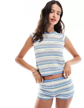 Трикотажный укороченный топ в синюю полоску ASOS DESIGN — часть комплекта