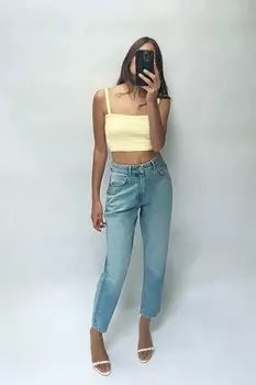 Трикотажный укороченный топ ZARA, желтый