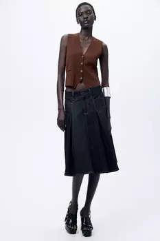 Трикотажный верх жилета с пластинкой на спине ZARA, коричневый