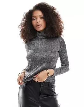 Трикотажный водолазка многослойный топ с серебристыми блестками Vero Moda