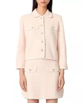 Трикотажный жакет с эффектом твида Maje, розовый