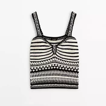 Трикотажный жаккардовый топ Massimo Dutti, кремовый